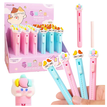 Radierstift Ausziehbar Mit Katzenfigur Blau Rosa