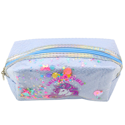 School Pencil Case With Headband Unicorn Confetti Blue 20cm