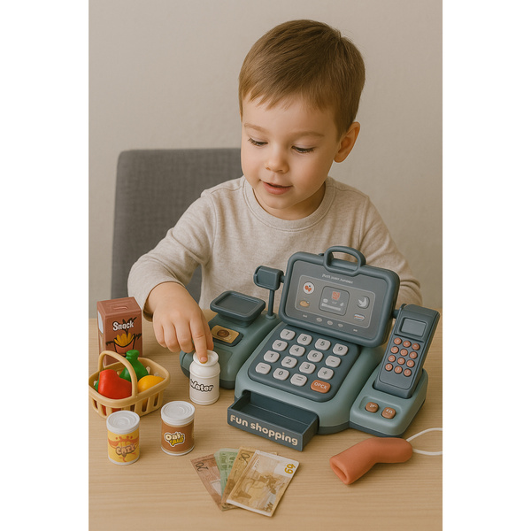 Zestaw Kasa Sklepowa Produkty Spożywcze Skaner Koszyk 24 El