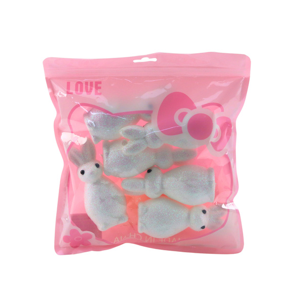 Styrofoam Easter Bunnies Glitter Decorative White 6pcs