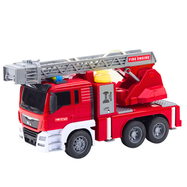 Feuerwehrwagen mit Hupe, Feuerwehrfahrt, Wasserstrahl, Lichter, Geräusche