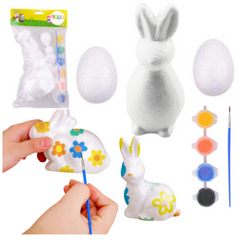 Kit zum Bemalen von Styropordekorationen Hase 2 Eier bemalen