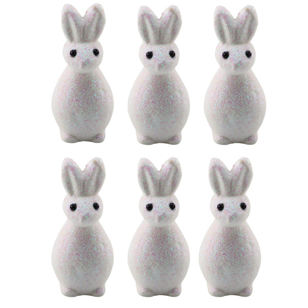 Styrofoam Easter Bunnies Glitter Decorative White 6pcs