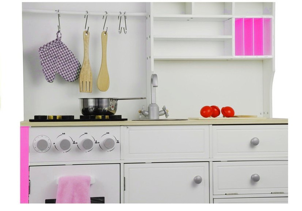 Wooden Kitchen for Kids Pink and White Paula Opening Elements