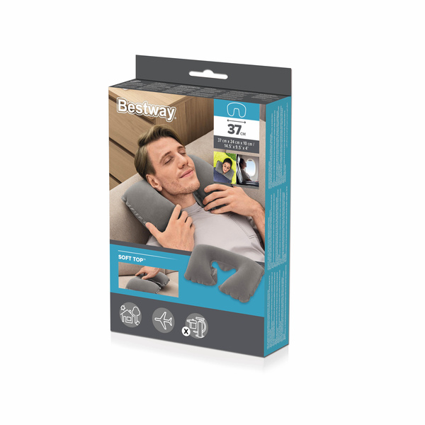 Inflatable Travel Pillow 46 x 28 cm Croissant Gray Bestway 67006