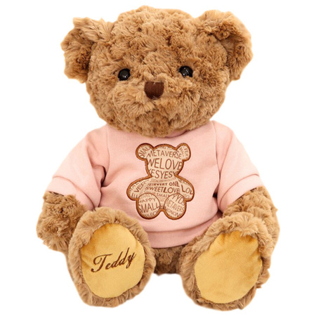 Plush Mascot Cuddly Toy Teddy Bear In Pink T-shirt Brown 30cm