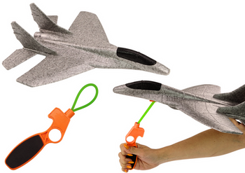 Styrofoam Fighter Plane With Slingshot Launcher Gray