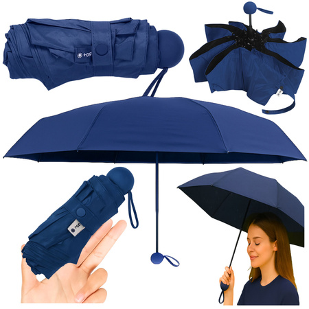 Folding Pocket Umbrella with UV Protection UPF 50+, Case, Navy Blue, 90 cm
