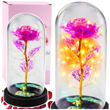 Eternal Crystal Rose in Dome with LED Lighting Pink 21x11cm