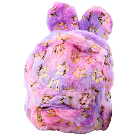 Plush Backpack Ears Gold Stars Children's Purple Pink
