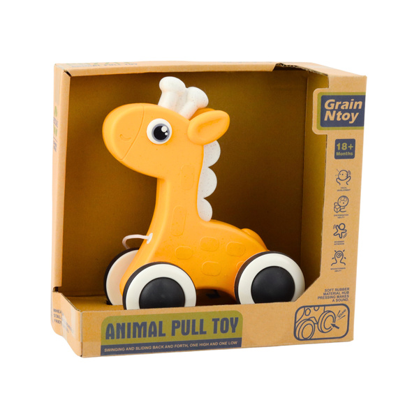 Giraffe Pull String Toy Squeaker Eco Yellow
