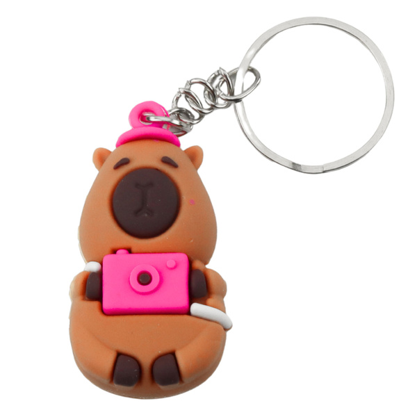 Capybara Keychain Pendant With Turtle Camera In Bathtub Circle Mix