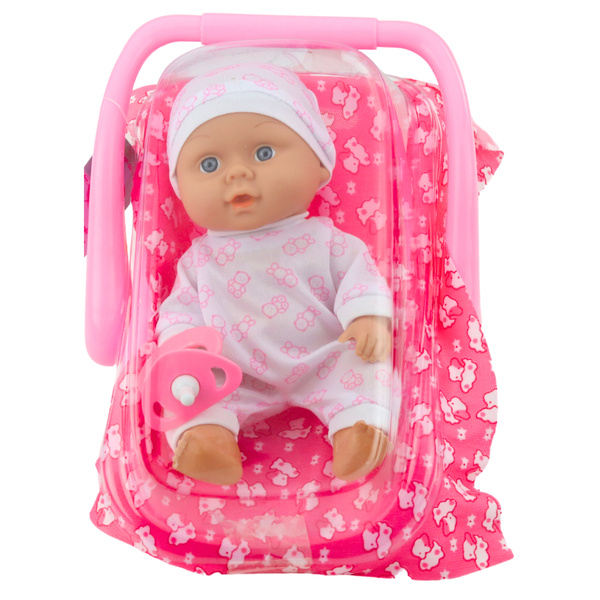 Babypuppe in Trage Pyjama Mütze Schnuller Rosa