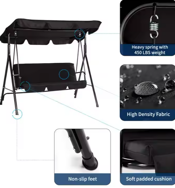 Drei-Personen-Gartenschaukel Schaukelkissen Matratze Schwarz