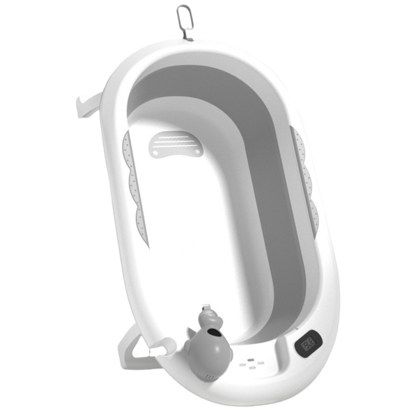 Faltbare Babybadewanne mit Thermometer und Matratze mit Sternen, Grau
