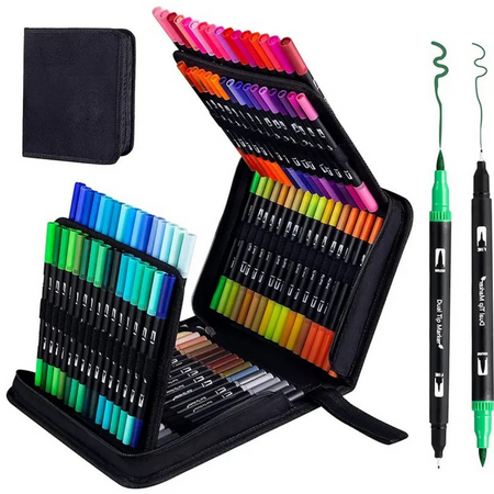 Set of 120 Double-Sided Waterproof Colored Markers