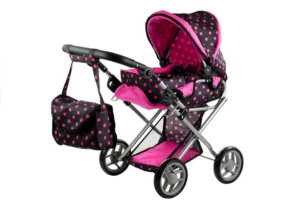 Puppenwagen Alice Kinderwagen Puppe Babytrage Set Puppenkarre Wagen Schwarz