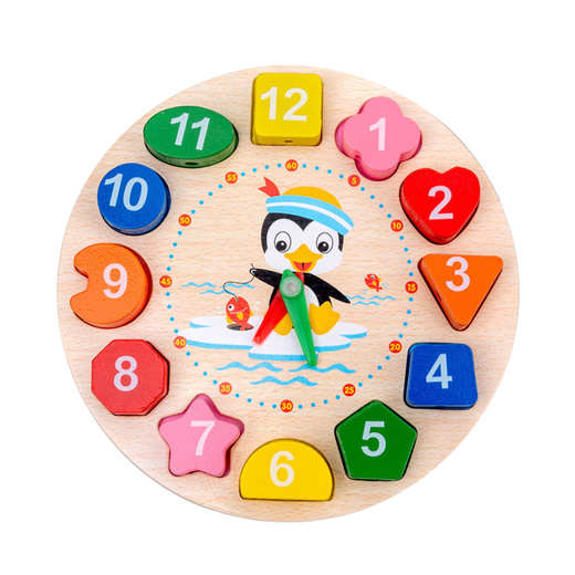 Wooden Montessori Educational Clock Learning the Hours Threading Blocks