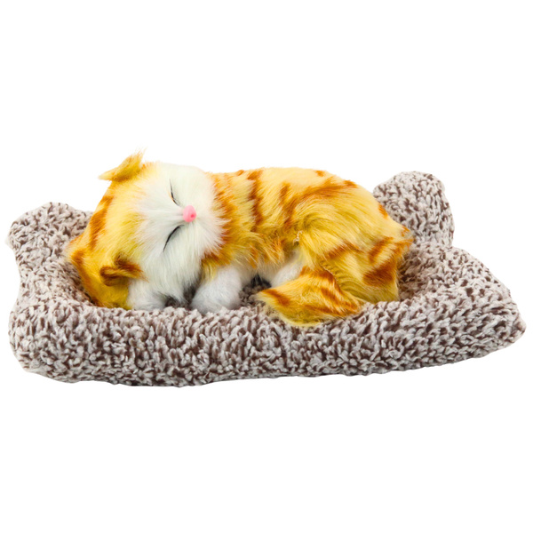Sleeping Ginger Cat on a Pillow Figurine with Fur Bag Sounds