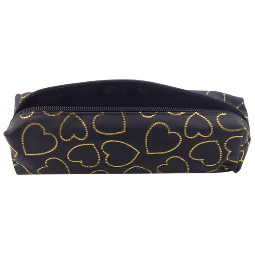 Federmäppchen mit einem Fach für Schule und Büro Golden Hearts Schwarz 20x6,5 cm