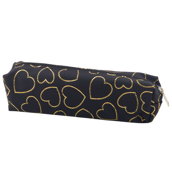 Single-compartment School Office Pencil Case Golden Hearts Black 20x6.5 cm