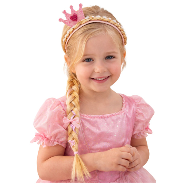 Opaska Z Długim Warkoczem Różowa Wstążka Diamenty Korona 50 cm