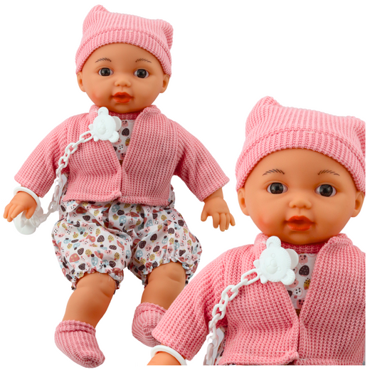 Baby Doll Sweater Hat Pacifier Chain Pink 40cm