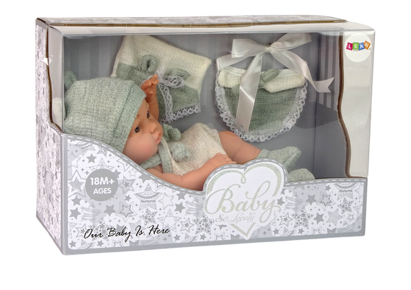 Süße Babypuppe Pullover Mütze Grün 30 cm