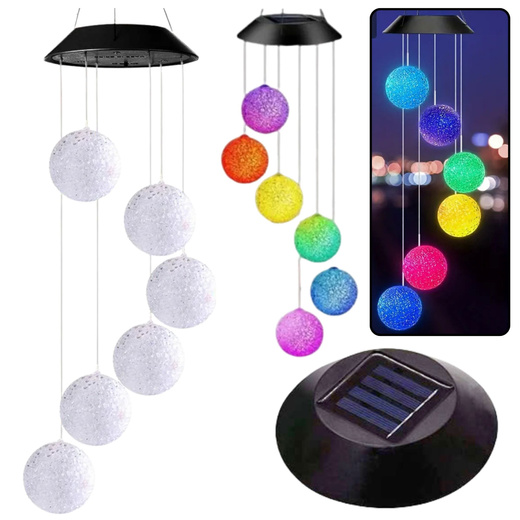 Lampki Solarne Ogrodowe LED Dzwonki Kule Kolorowe 70cm