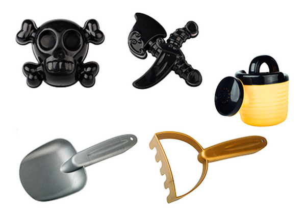 Pirate Sand Set, Bucket, Watering Can, Strainer, Set of 6 pieces.