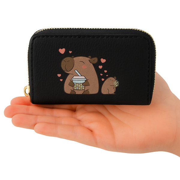 Two-compartment wallet with card compartments Kapybara Black 12.5 x 8.5cm
