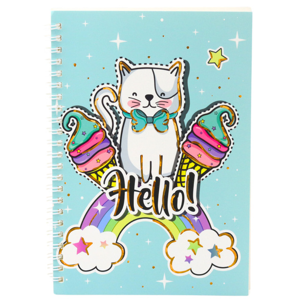 Notebook Notebook Lined Cat Unicorn Ice Cream Rainbow Turquoise A5 60 Sheets