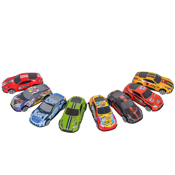 Parking Lot with Cars, 4 Level Track, 8 Metal Vehicles, Stickers