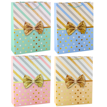 Große Geschenktüte mit Schleife, Goldverzierungen, 55 x 43 x 15 cm