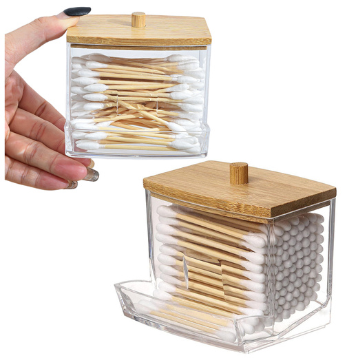 Cotton Stick Container Plastic Bamboo Lid