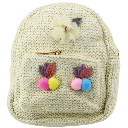 Children's Backpack Embroidered Pompoms Colorful Cream 20cm 2.5L