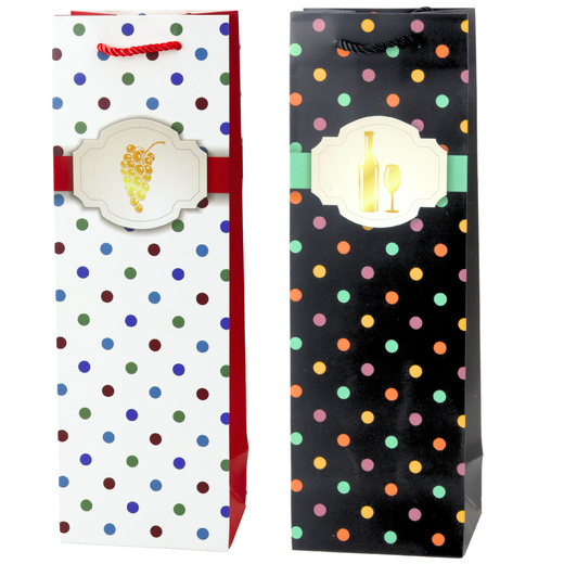 Wine Bottle Gift Bag with Polka Dots 35 x 12 x 9 cm