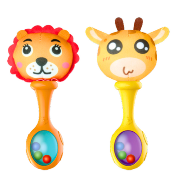 Rasselset mit weichen Ballmustern Giraffe Löwe 2St