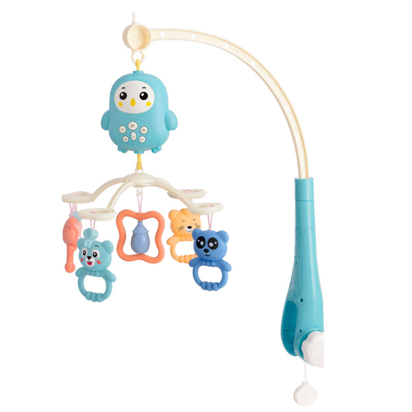 Babykarussell-Spieluhr mit Lampe, Rasseln, Teddybären, blau