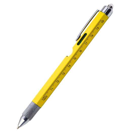 8-in-1 Multifunktionsstift mit Wasserwaage, LED-Taschenlampe und Schraubendreher (gelb)