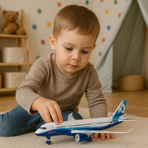 Passenger Plane with Pull Back Motor, Metal, Lights, Sounds, 23 cm