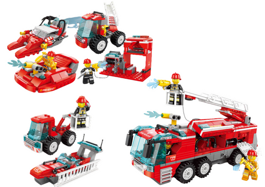 Feuerwehr Boot Flugzeug-Hubschrauber-Baublöcke MIX