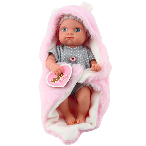 Baby Doll in Gray Pajamas with Pink Bunny Blanket 23cm