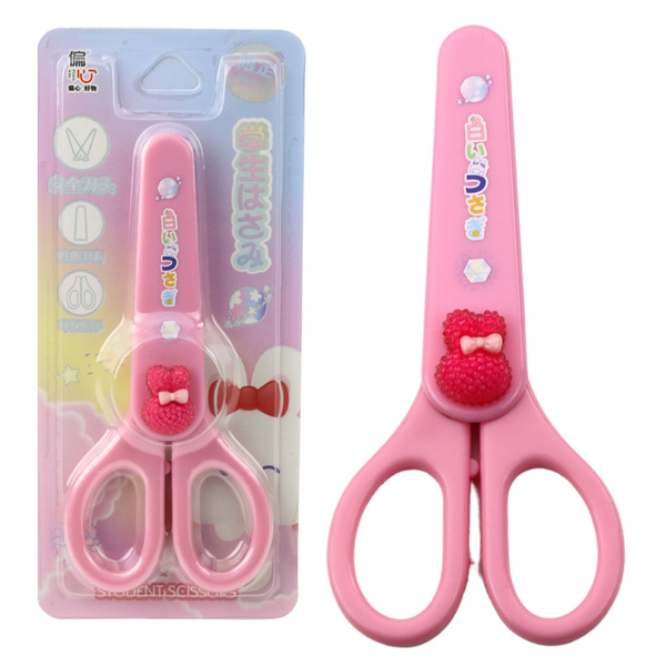 School Scissors With Cover Decorative Pink Bunny 14cm