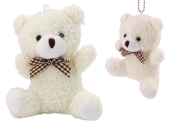 Weißer Plüsch-Schlüsselanhänger mit kleinem Teddybär, kuscheliges Maskottchen, 10 cm