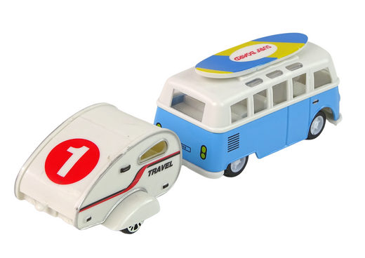Blue Bus with Caravan Set of Vehicles