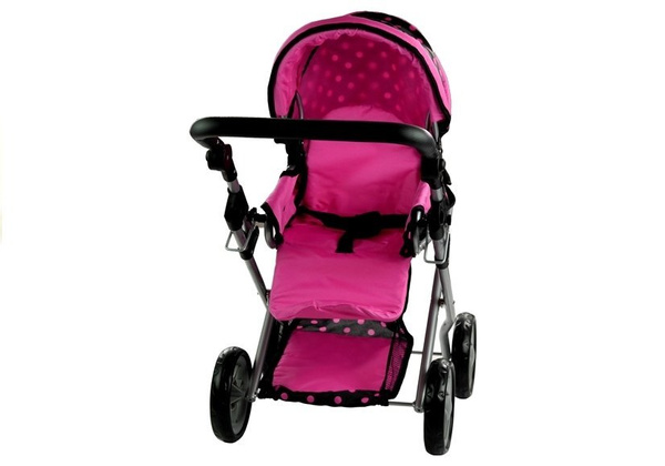 Doll Bogie and Stroller Alice- with Carrier, Bag and Bedding Black with Pink Dots