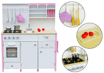 Wooden Kitchen for Kids Pink and White Paula Opening Elements