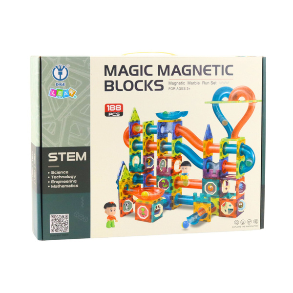 Set of Magnetic Blocks Ball Track Slide Colorful 188 pcs.