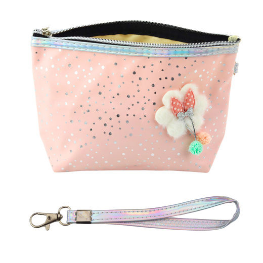 Federmäppchen Kosmetiktasche Schleife Glänzende Punkte Puderrosa 23x16cm